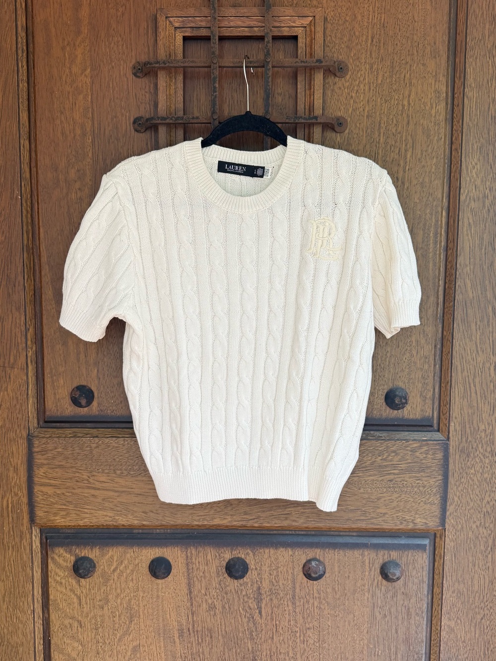 Ralph Lauren white Cable Knit Short Sleeve Crewneck Sweater Size S